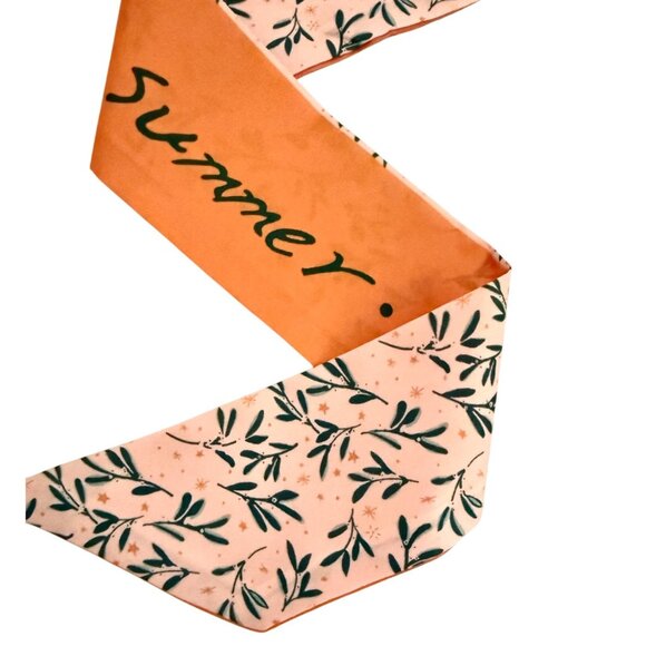 Slim Scarf Coral Olive Green Leaf 34in Two Sided Boho Artistic Retro No62 - Picture 9 of 14